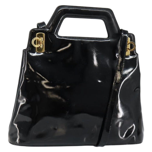 Salvatore Ferragamo Wanda Handbag Patent Leather, BLACK, PATENT_LEATHER, Handbag