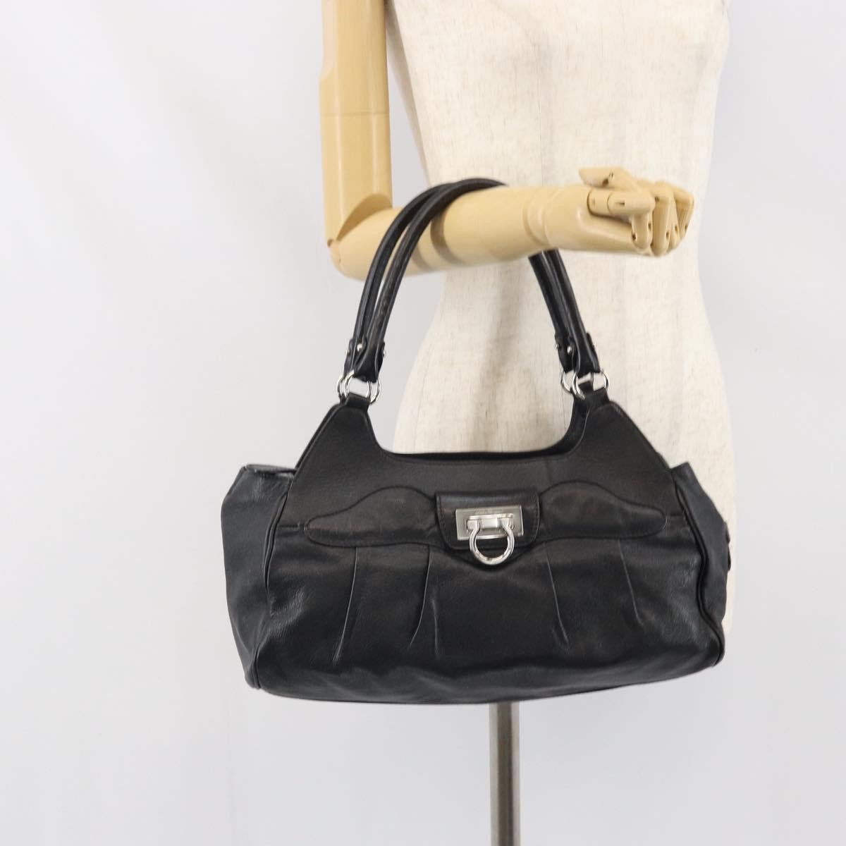 Salvatore Ferragamo Gancini handbag Leather, Black, Leather, Handbag