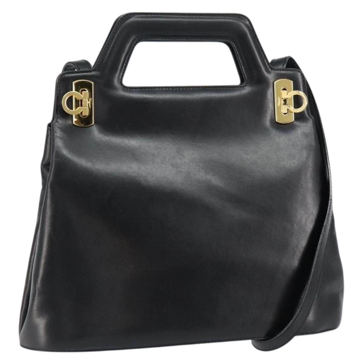 Salvatore Ferragamo Wanda Handbag Leather, BLACK, LEATHER, Handbag