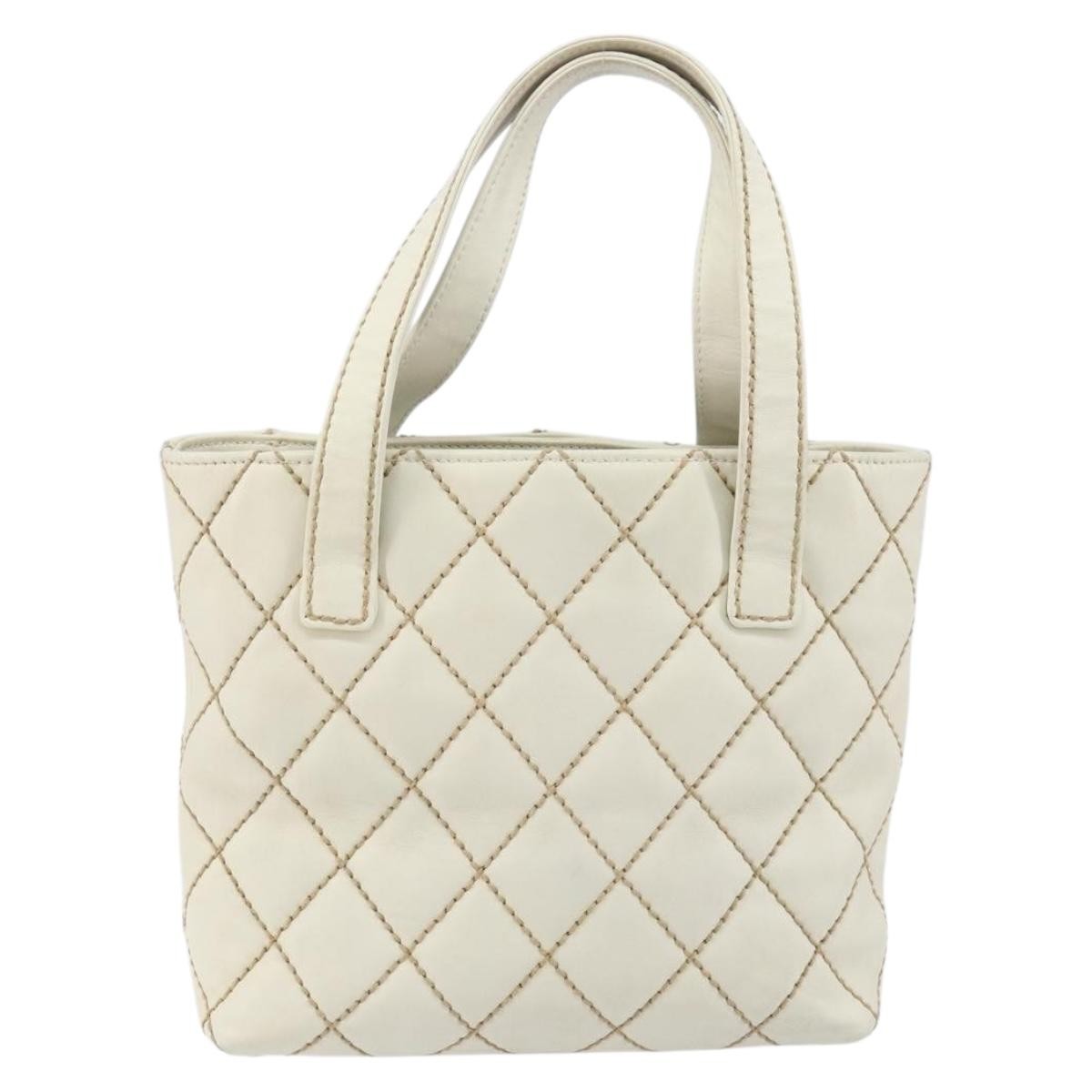 Chanel Surpique Tote Quilted Leather, WHITE, LEATHER, Tote bag