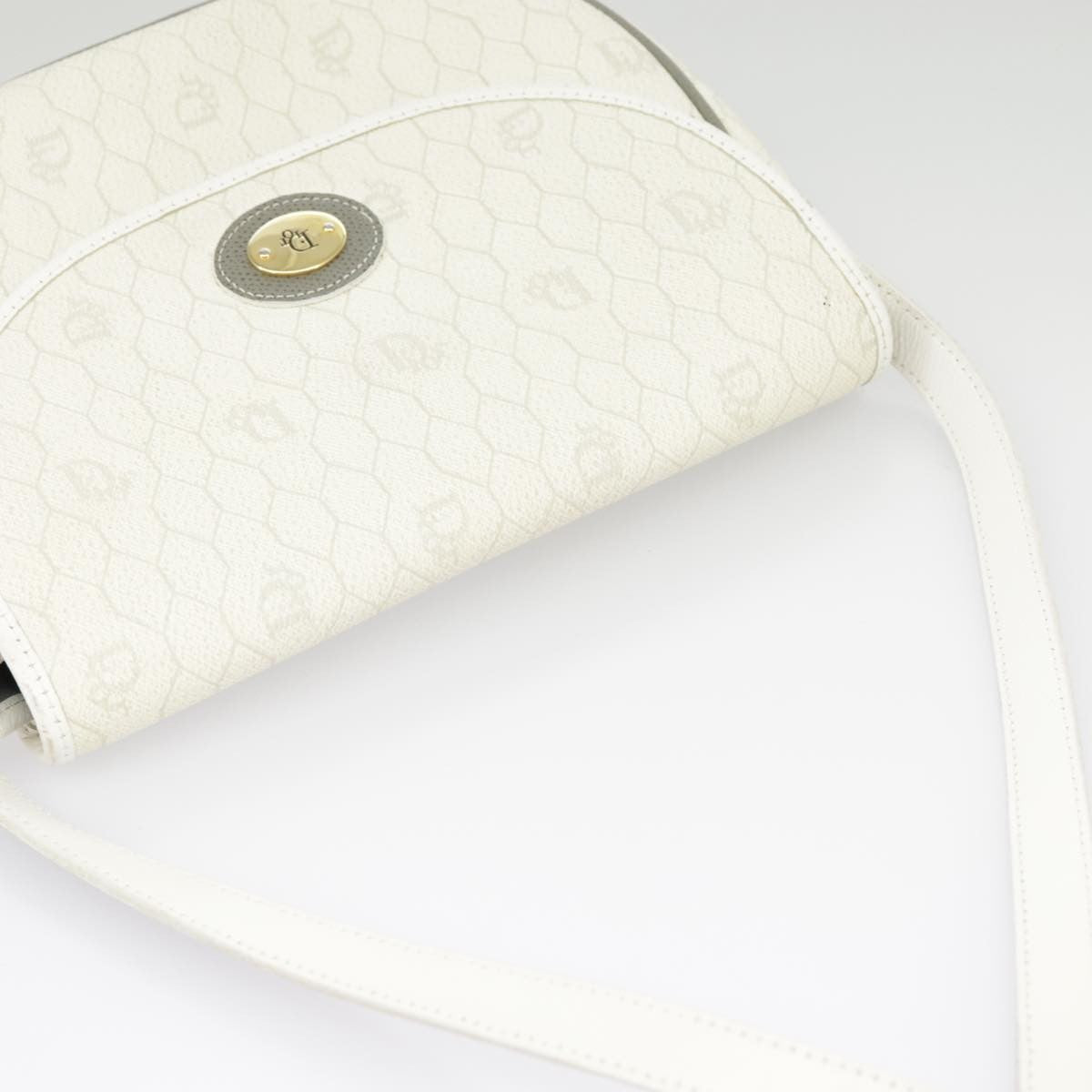 Christian Dior Vintage Honeycomb Shoulder Bag Canvas, WHITE, CANVAS, Shoulder bag