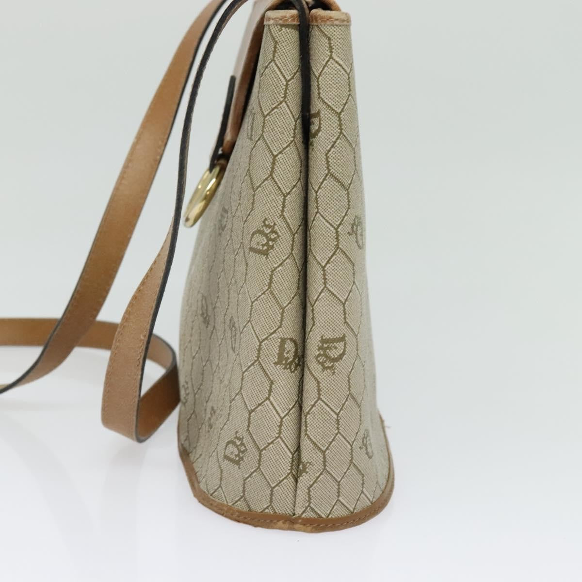 Christian Dior Vintage Honeycomb Shoulder Bag Canvas and Leather, BEIGE, CANVAS, Shoulder bag