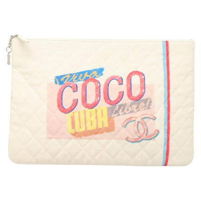 Chanel Coco Cuba Pouch Printed Quilted Canvas, WHITE, CANVAS, Clutche & pouche