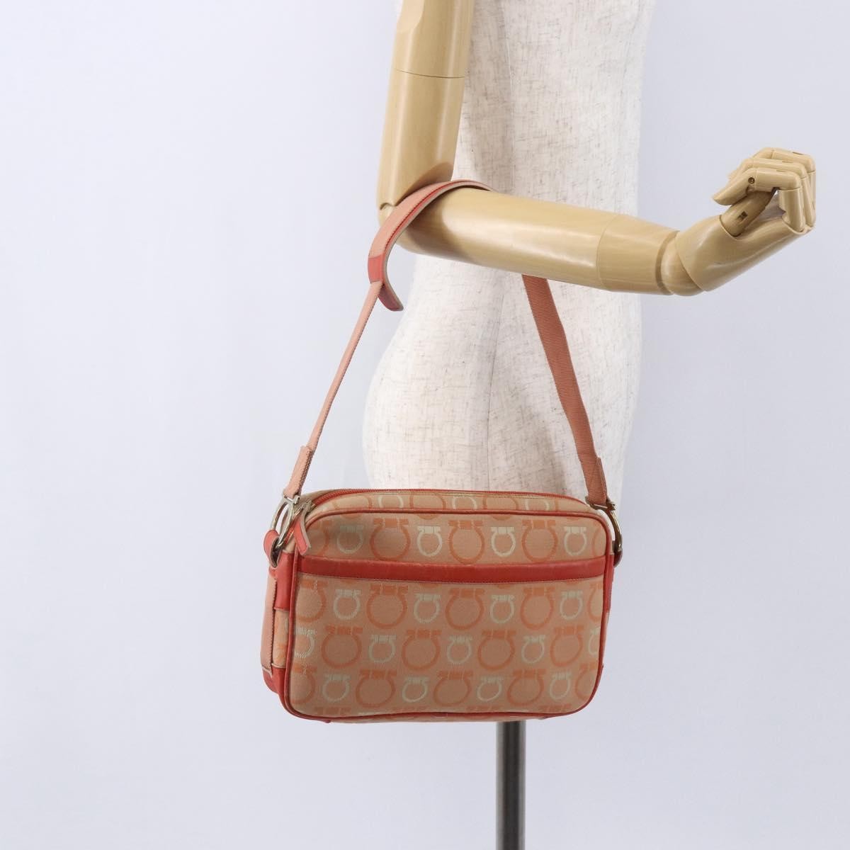 Salvatore Ferragamo Gancini Shoulder Bag Canvas, ORANGE, CANVAS, Shoulder bag