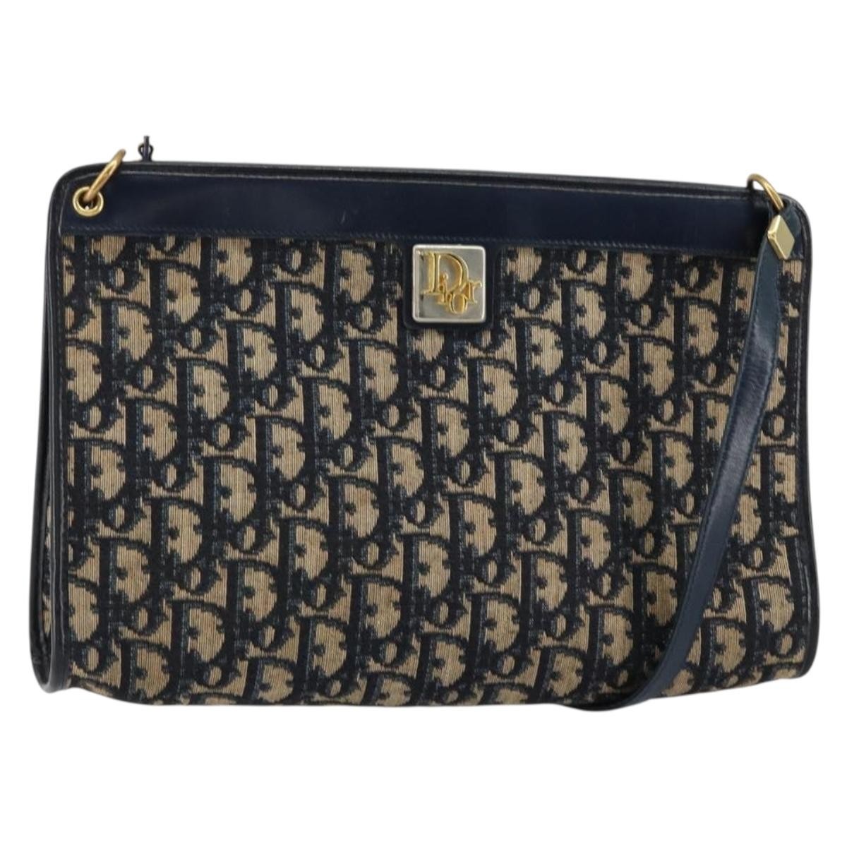 Christian Dior Vintage Trotter Shoulder Bag Canvas, NAVY, CANVAS, Shoulder bag