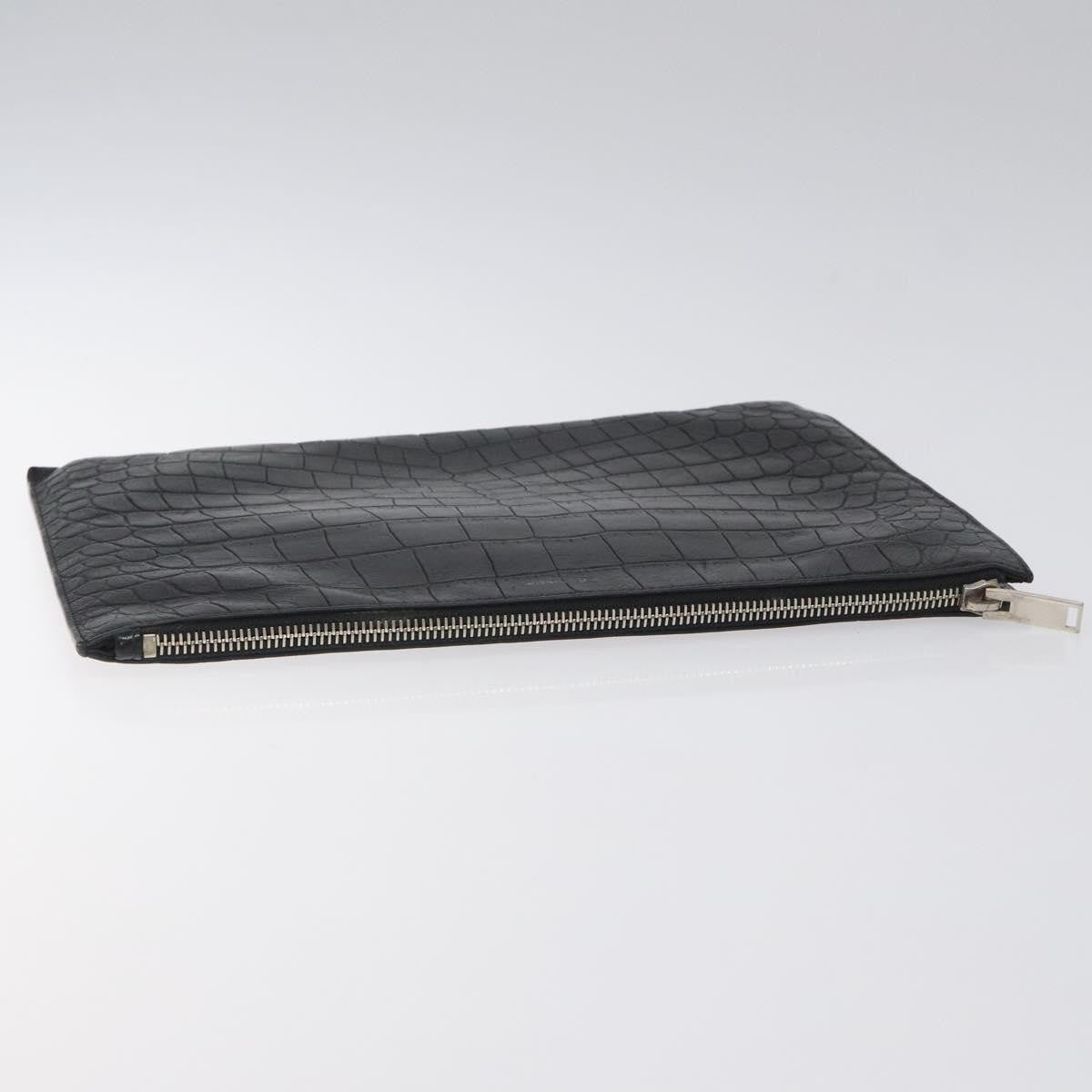 Saint Laurent Zip Pouch Crocodile Embossed Leather, BLACK, LEATHER, Clutche & pouche
