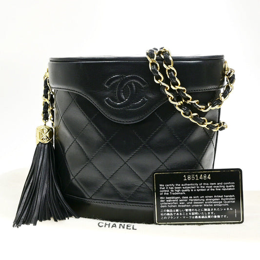 Chanel Vintage Tassel Box Bag Quilted Leather, BLACK, LEATHER, Shoulder bag