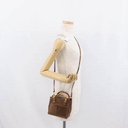 Gucci Vintage Bamboo Front Pocket Tote Suede, BROWN, SUEDE, Handbag