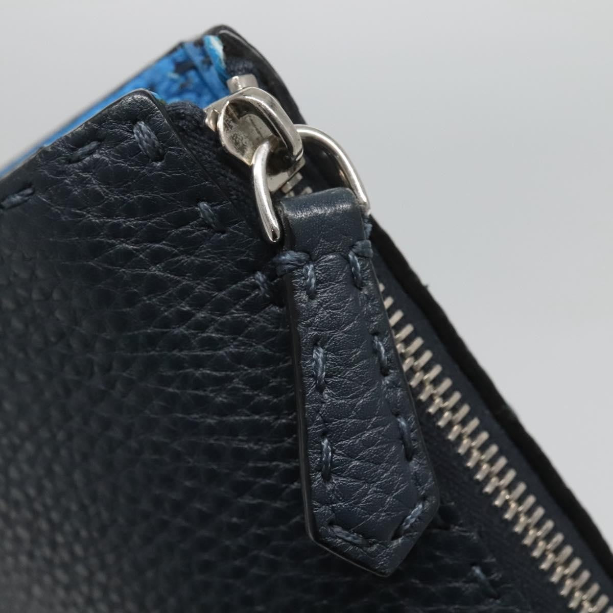 Fendi Selleria Zip Pouch Leather, BLACK, LEATHER, Clutche & pouche