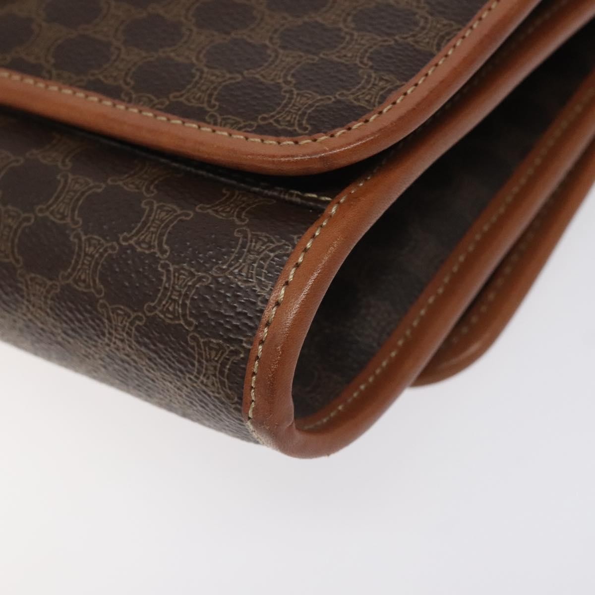 Celine Vintage Macadam Shoulder Bag Canvas and Leather, Brown, Canvas, Shoulder Bag