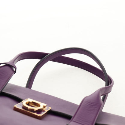 Salvatore Ferragamo Gancini Lock Flap Tote Leather, PURPLE, LEATHER, Handbag