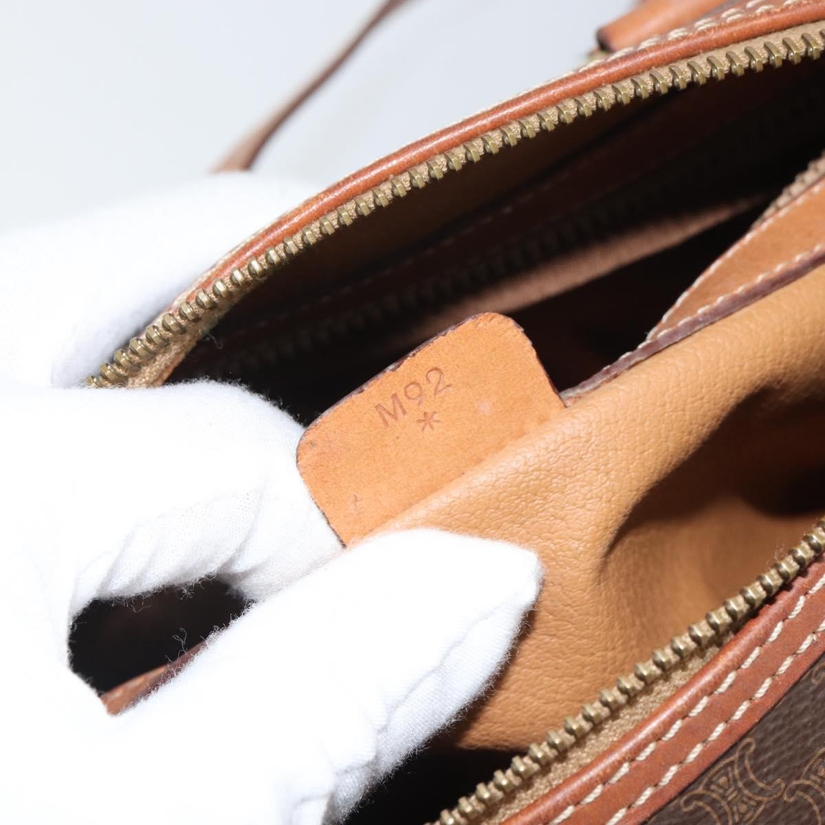 Celine Vintage Macadam Handbag Canvas and Leather, BROWN, CANVAS, Handbag