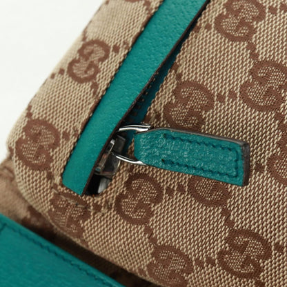 Gucci Vintage Double Belt Bag GG Canvas with Leather, Beige, Canvas, Shoulder Bag