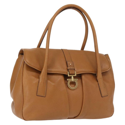 Salvatore Ferragamo Gancini Shoulder Bag Leather, BROWN, LEATHER, Shoulder bag