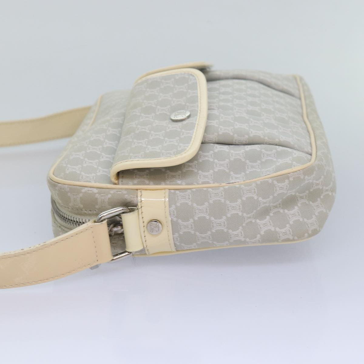 Celine Vintage Macadam Shoulder Bag Canvas and Leather, GRAY, CANVAS, Shoulder bag