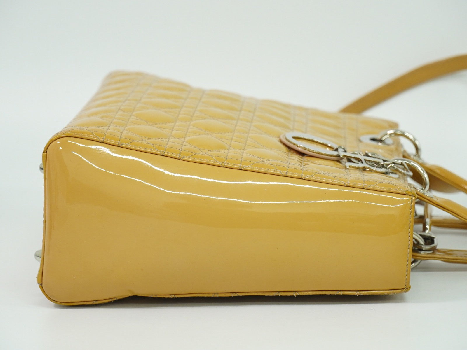 Christian Dior Vintage Lady Dior Bag Cannage Quilt Patent, BEIGE, PATENT_LEATHER, Handbag