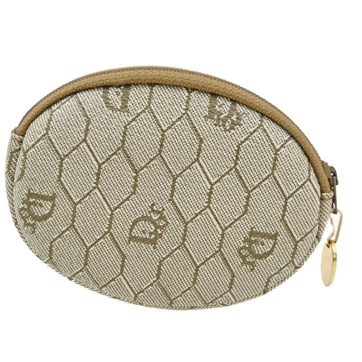 Christian Dior Honeycomb Zip Coin Purse Canvas and Leather, Beige, Canvas, Wallet