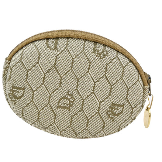 Christian Dior Honeycomb Zip Coin Purse Canvas and Leather, Beige, Canvas, Wallet