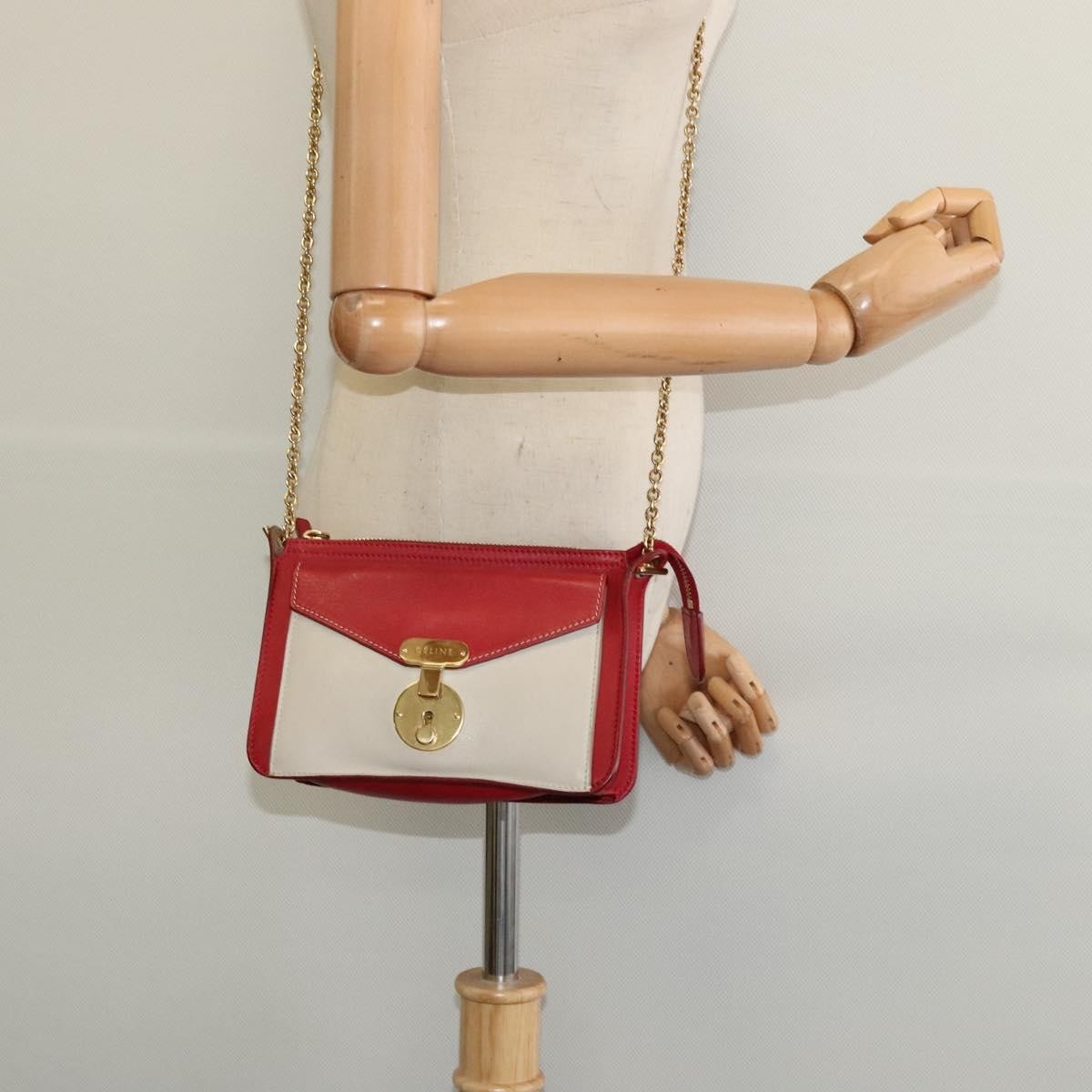 Celine Shoulder Bag Leather, RED, LEATHER, Shoulder bag
