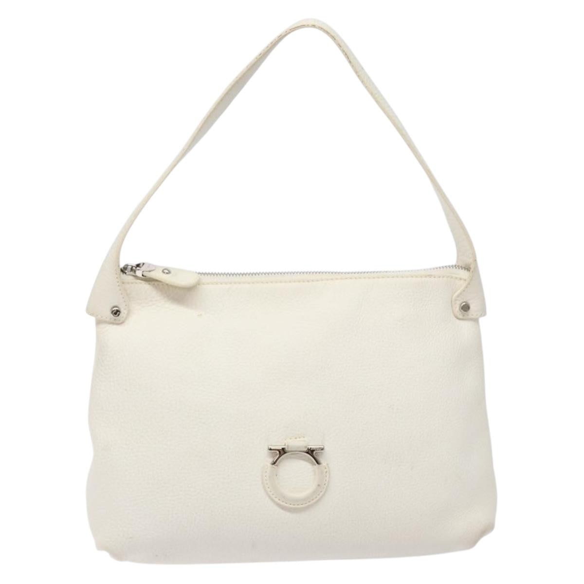 Salvatore Ferragamo Gancini Shoulder Bag Leather, WHITE, LEATHER, Shoulder bag