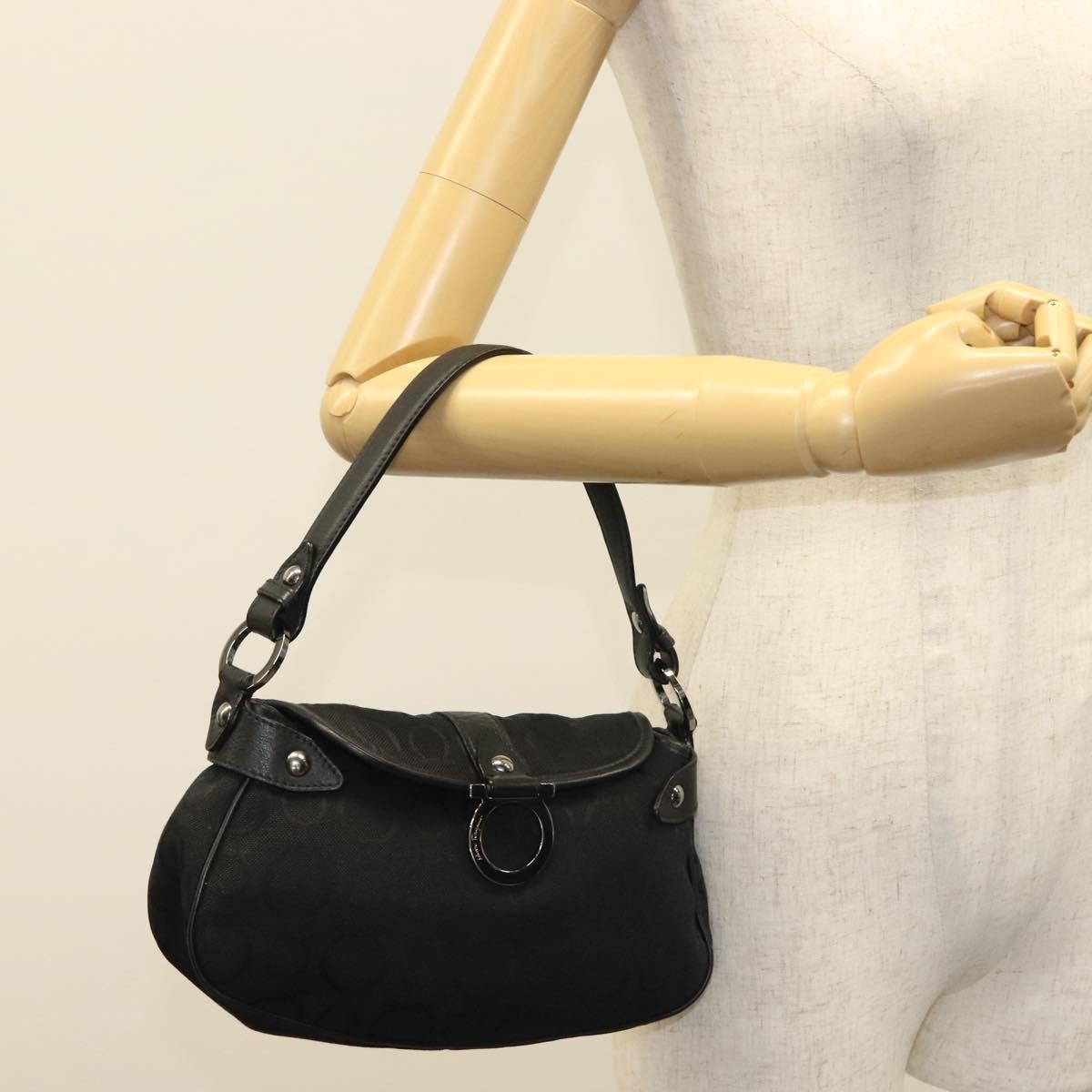 Salvatore Ferragamo Gancini handbag Canvas, BLACK, CANVAS, Handbag