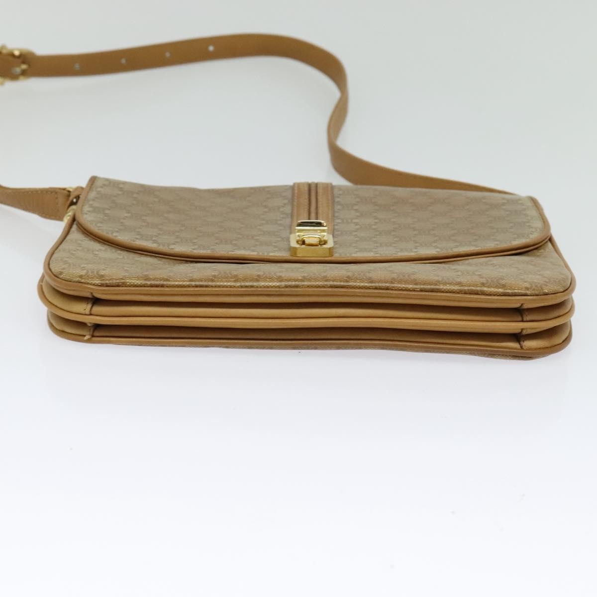 Celine Vintage Macadam Shoulder Bag Canvas and Leather, Beige, Canvas, Shoulder Bag