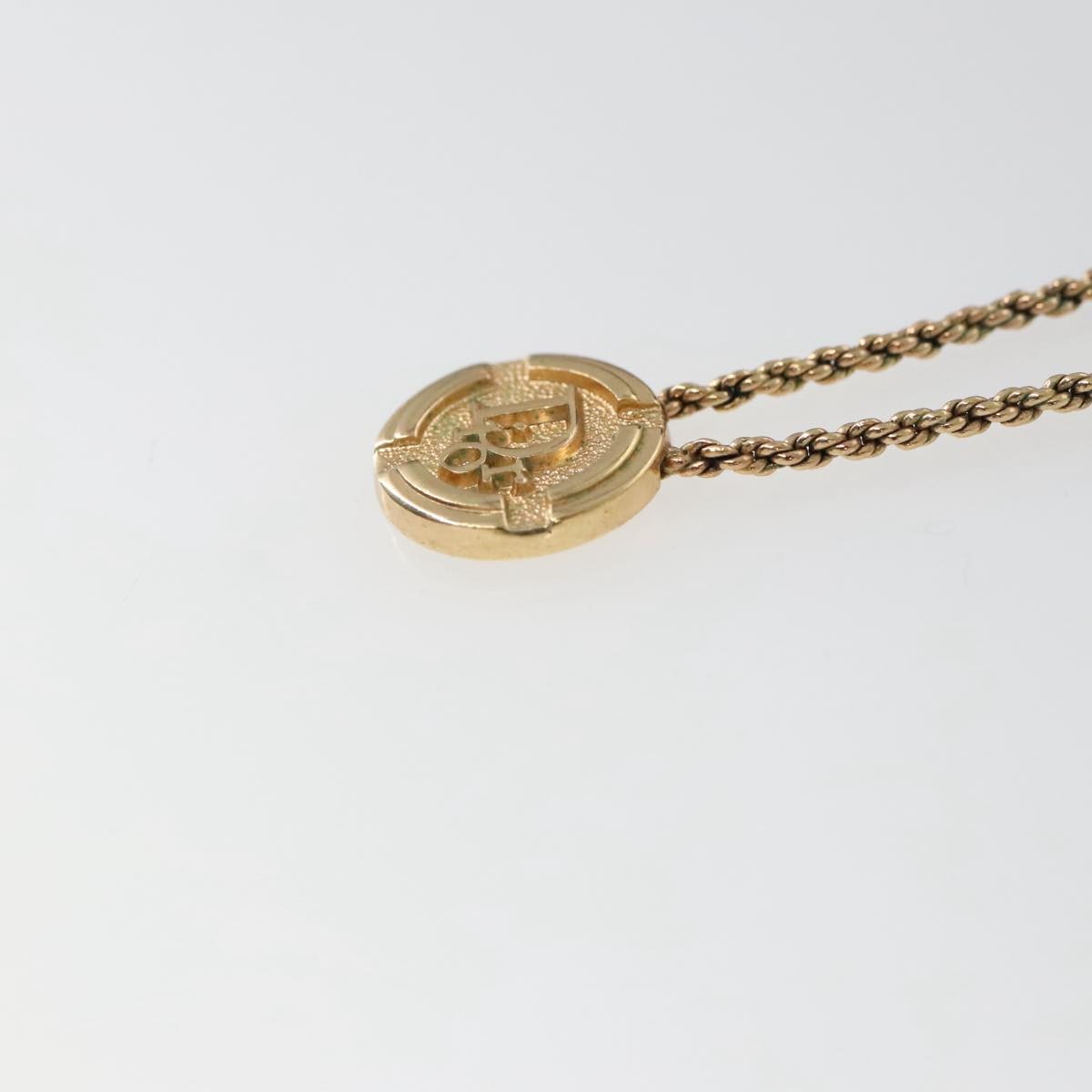 Christian Dior Vintage Logo Round Pendant Necklace Metal, GOLD, METAL, Necklace