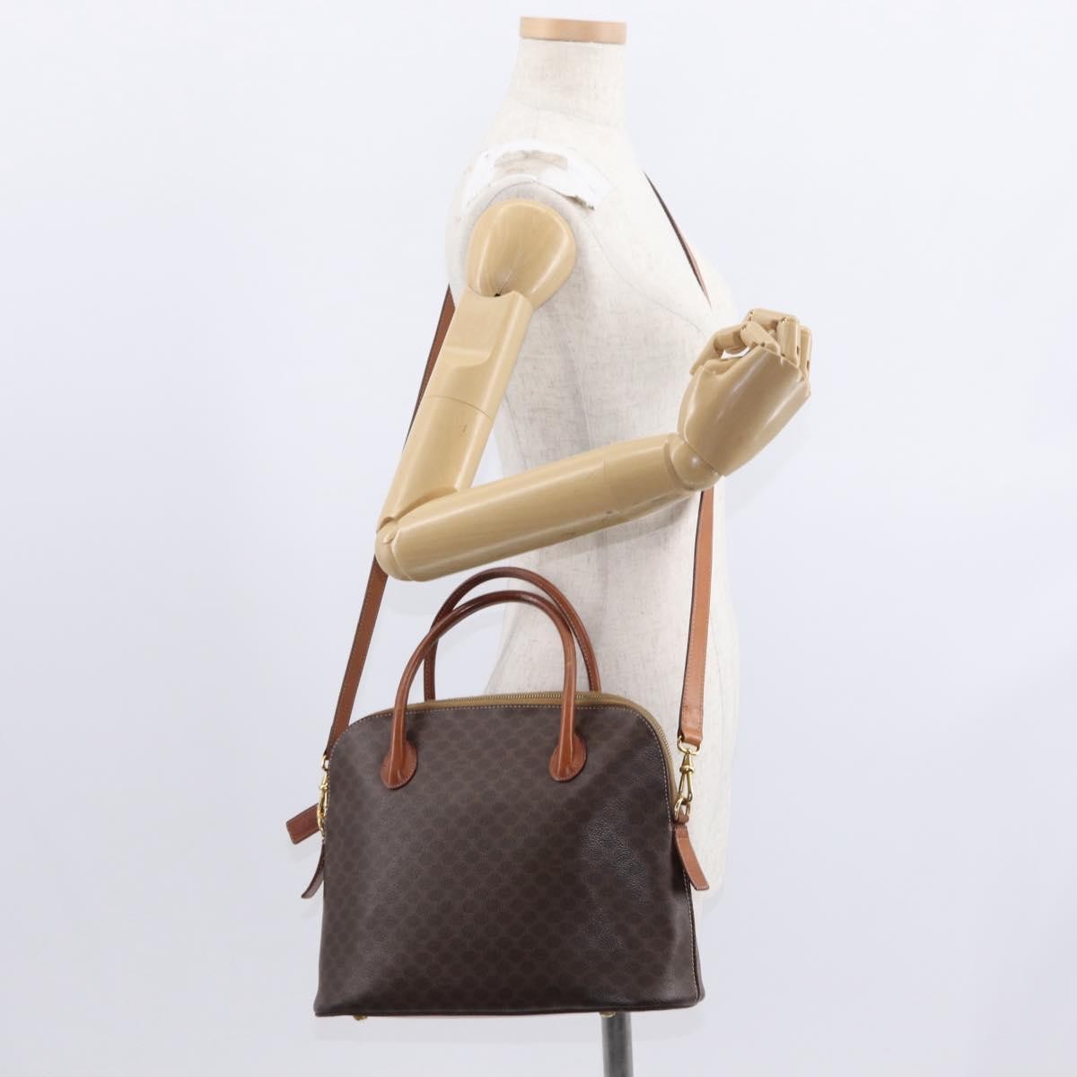 Celine Vintage Macadam Handbag Canvas and Leather, BROWN, CANVAS, Handbag