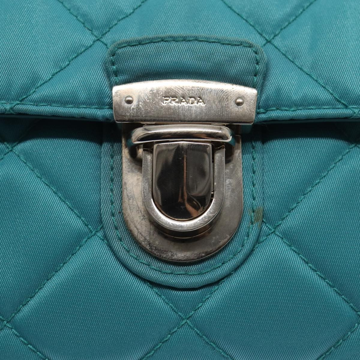 Prada Pushlock Chain Flap Bag Quilted Tessuto, Turquoise, Nylon, Shoulder Bag