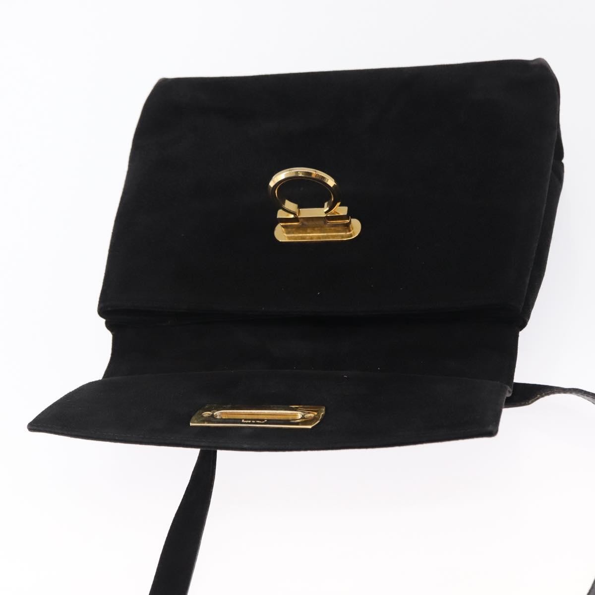 Salvatore Ferragamo Gancini Shoulder Bag Suede, BLACK, SUEDE, Shoulder bag