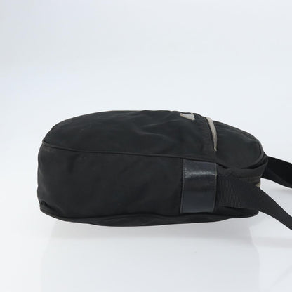Prada Front Pocket Zip Messenger Bag Tessuto with Saffiano Leather, Black, Nylon, Shoulder Bag