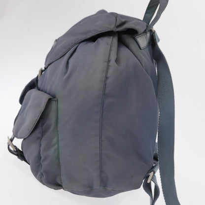 Prada Vela Double Front Pocket Backpack Tessuto with Saffiano Leather, BLUE, NYLON, Backpack