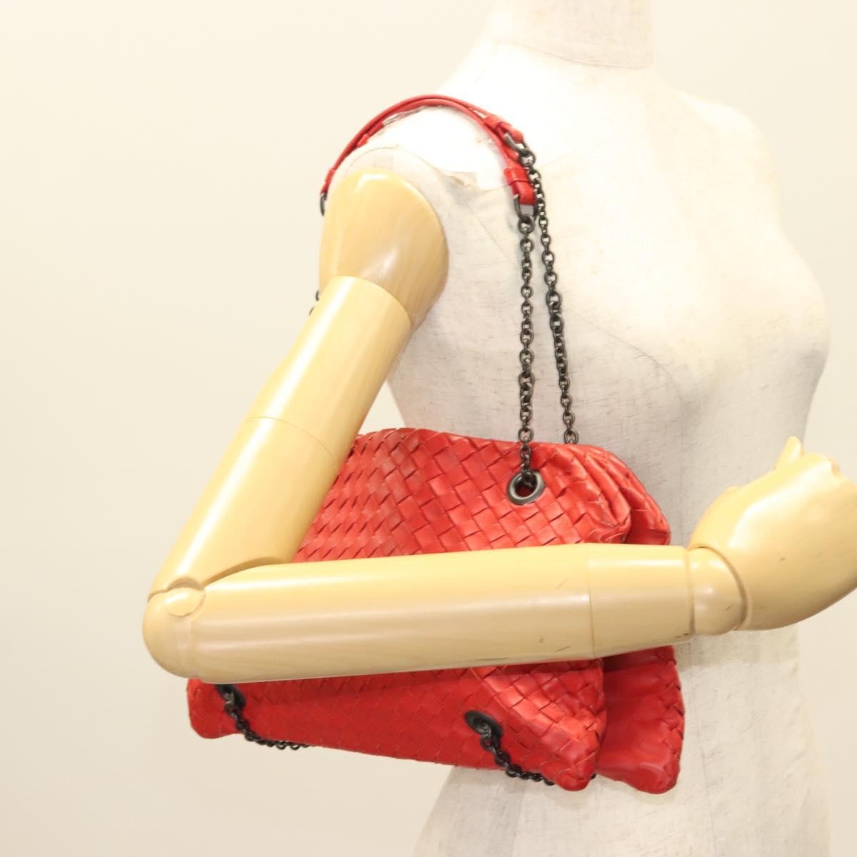 Bottega Veneta Intrecciato Leather, RED, LEATHER, Shoulder bag
