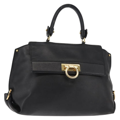 Salvatore Ferragamo Sofia Satchel Leather, BLACK, LEATHER, Handbag