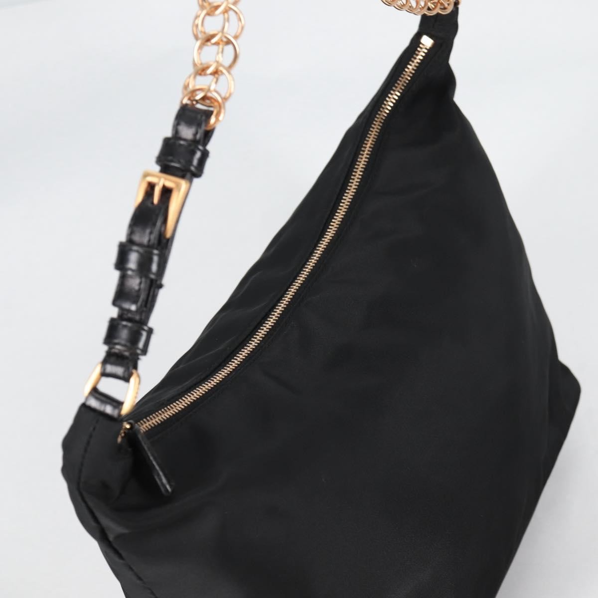Prada Double Chain Hobo Nylon, BLACK, NYLON, Shoulder bag