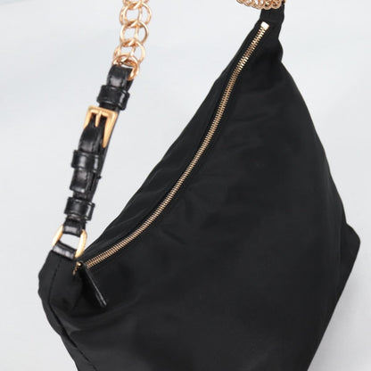 Prada Double Chain Hobo Nylon, BLACK, NYLON, Shoulder bag