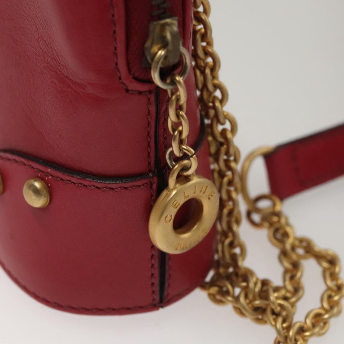 Celine Zip Around Chain Shoulder Bag Leather, RED, LEATHER, Shoulder bag