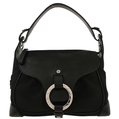Bvlgari Logomania Shoulder Bag Canvas with Leather, Black, Leather, Shoulder Bag