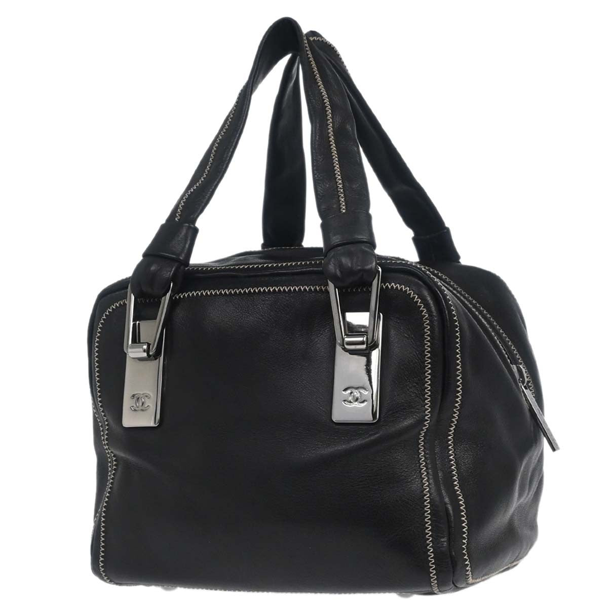 Chanel CC Bowler Leather, BLACK, LEATHER, Handbag