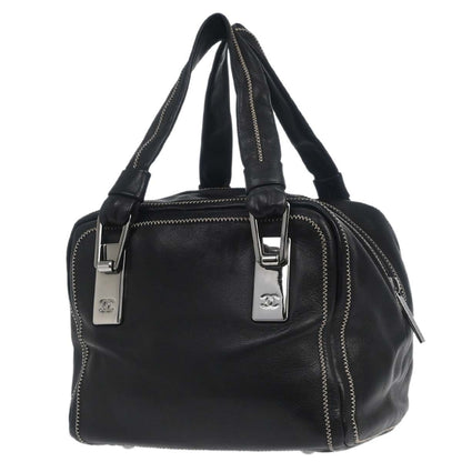 Chanel CC Bowler Leather, BLACK, LEATHER, Handbag