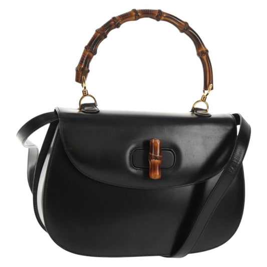 Gucci Vintage Convertible Bamboo Top Handle Bag Leather, BLACK, LEATHER, Handbag