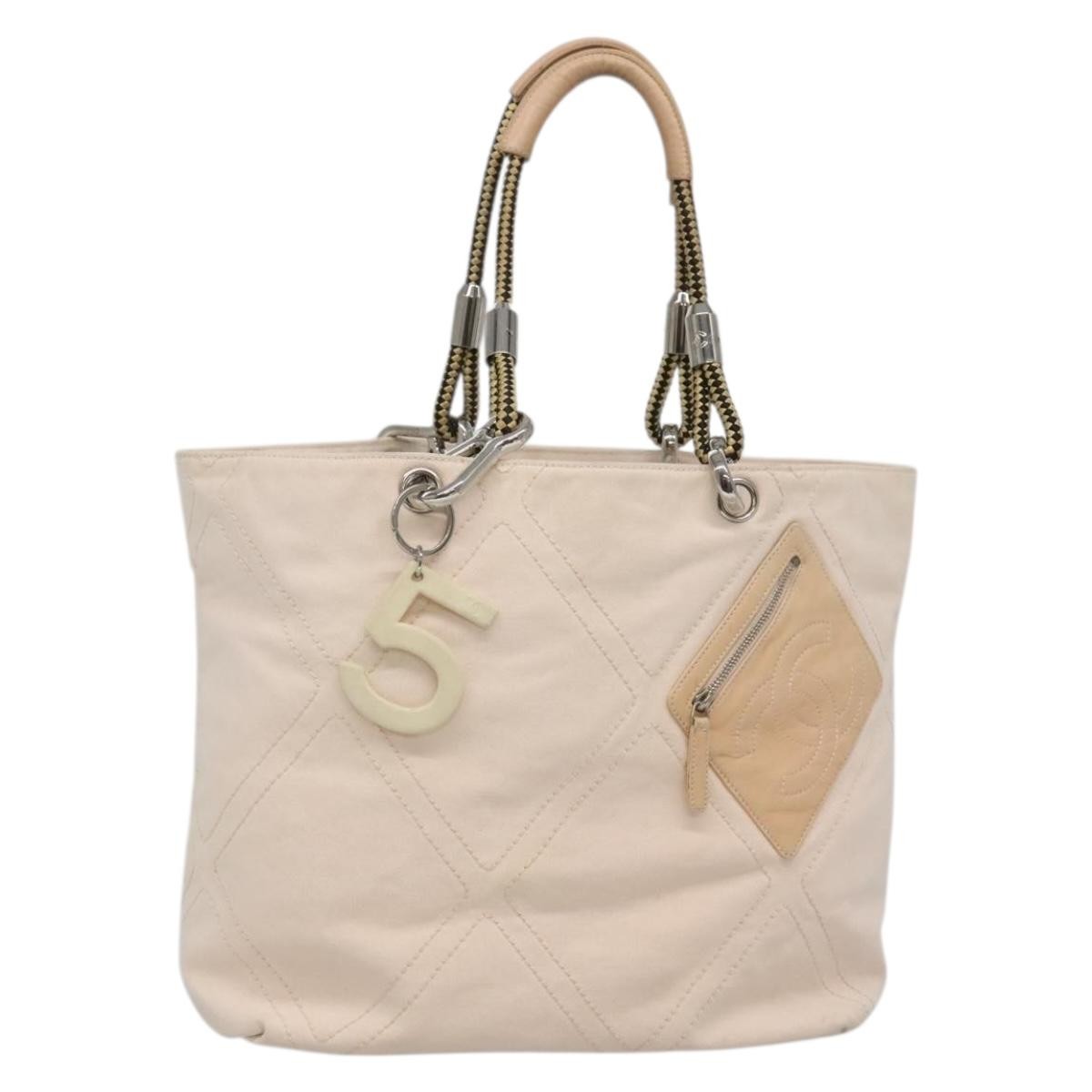 Chanel Vintage Cruise Line No.5 Tote Quilted Canvas, ECRU, CANVAS, Tote bag