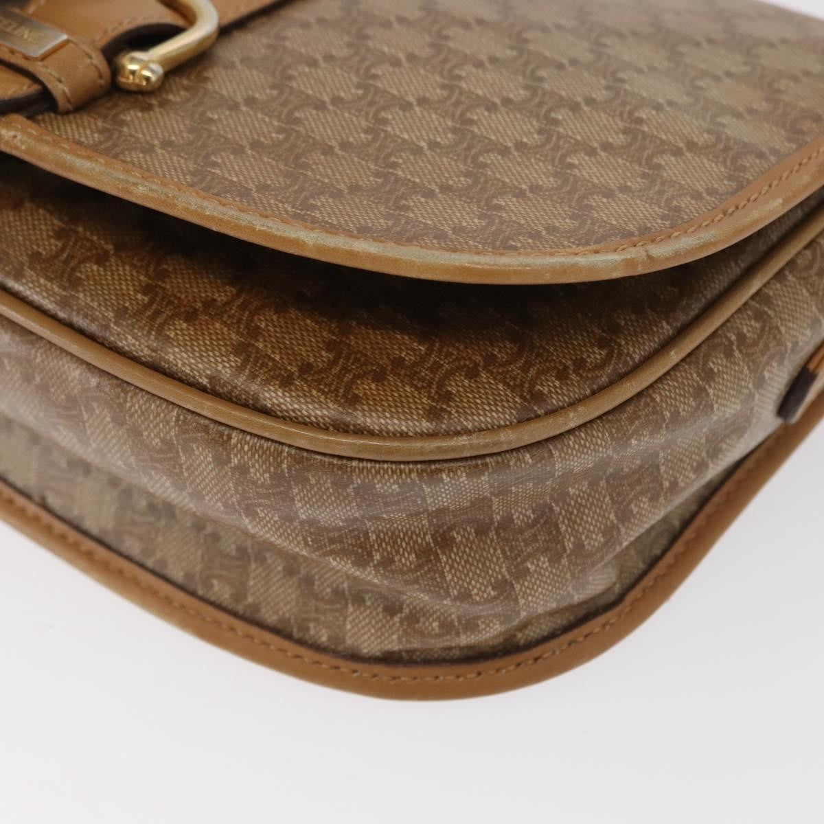 Celine Vintage Macadam Shoulder Bag Canvas and Leather, BEIGE, CANVAS, Shoulder bag