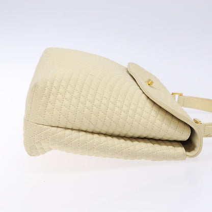 Bally Vintage Flap Handbag Quilted Leather, Ecru, Leather, Handbag