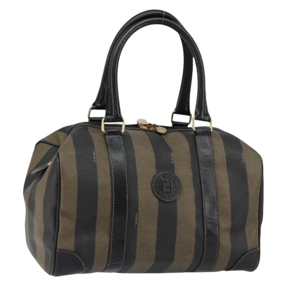 Fendi Vintage Pequin Boston Bag Coated Canvas, BROWN, CANVAS, Handbag