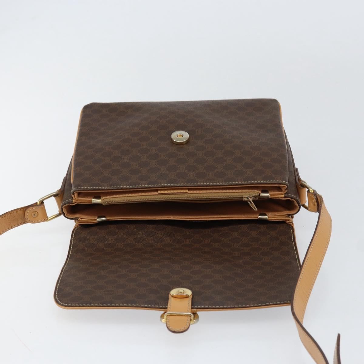 Celine Vintage Macadam Shoulder Bag Canvas and Leather, BROWN, CANVAS, Shoulder bag