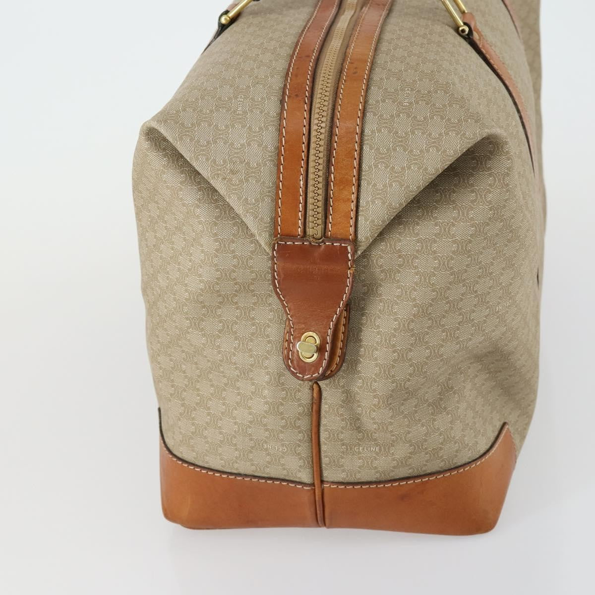 Celine Vintage Macadam Boston bag Canvas and Leather, BEIGE, CANVAS, Travel bag