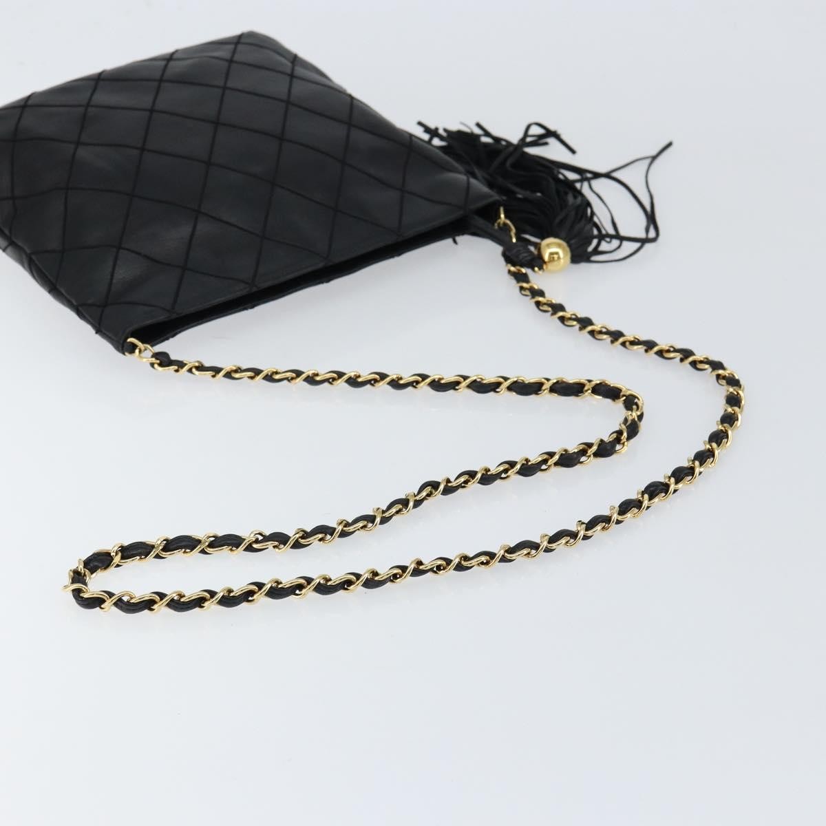Chanel Vintage Shoulder Bag Leather, BLACK, LEATHER, Shoulder bag