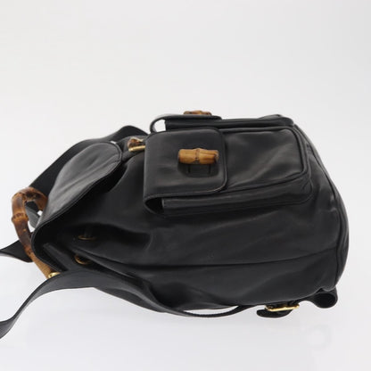 Gucci Vintage Bamboo Backpack Leather, BLACK, LEATHER, Backpack