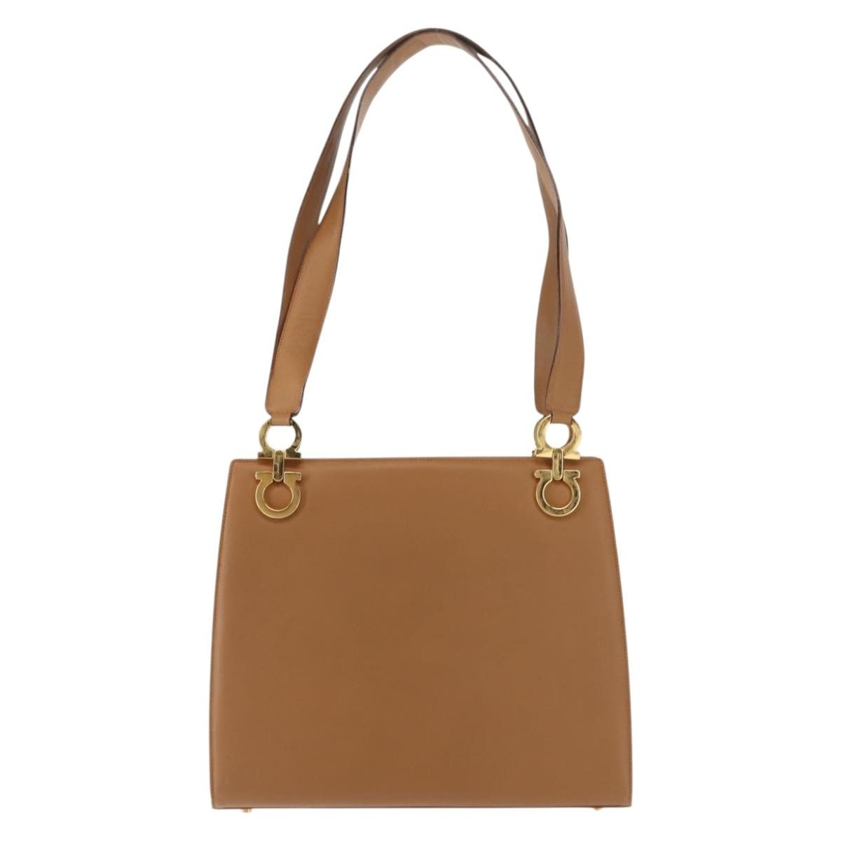 Salvatore Ferragamo Gancini Shoulder Bag Leather, BEIGE, LEATHER, Shoulder bag